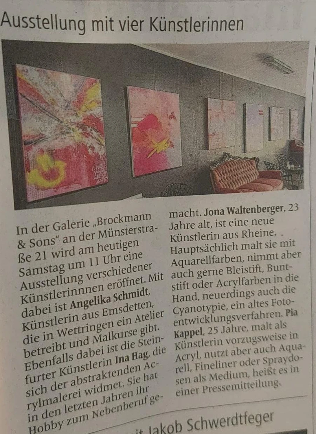 Atelier Angelika Schmidt - Presse/Publikationen, 2025, Ausstellung Brockmann & Sons Rheine, Deutschland