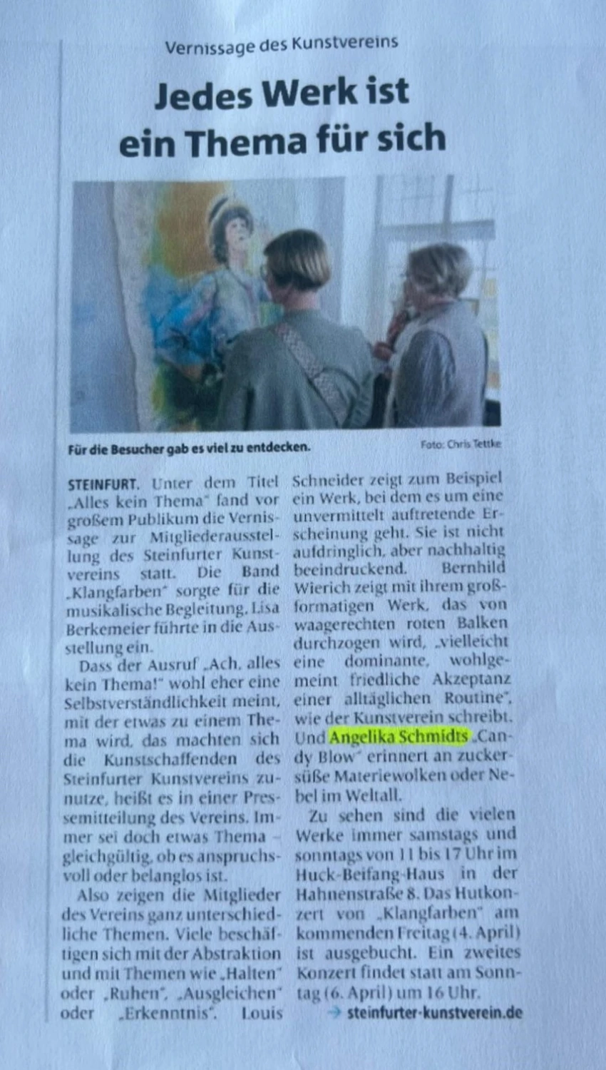 Atelier Angelika Schmidt - Presse/Publikationen, 2025, Mitgliederausstellung, Steinfurt, Deutschland